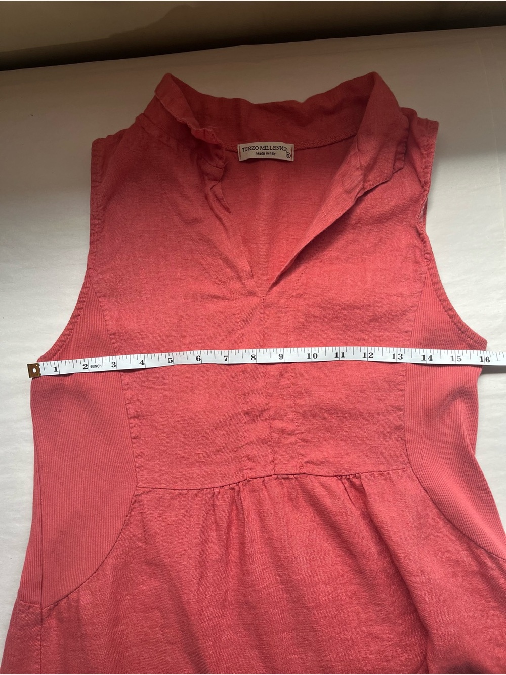 Terzo Millennio 100% Linen Sleeveless Coral Mini Dress with Cotton Panels Small - Picture 7 of 9